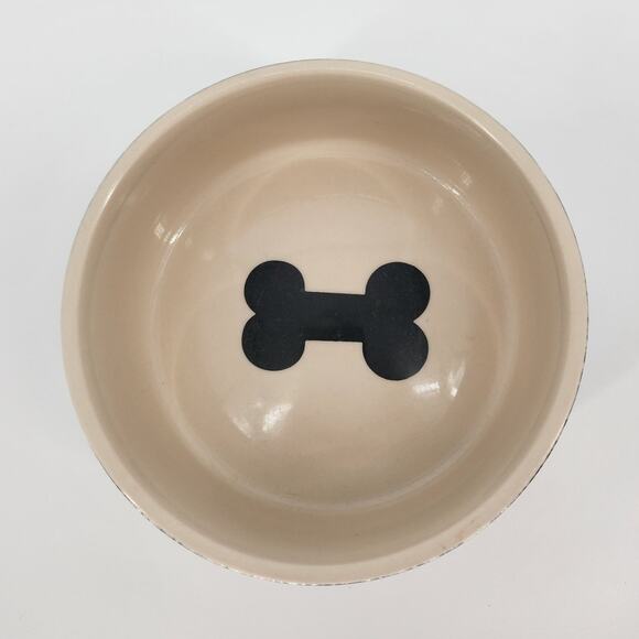 Stoneware Dog Water Dish – Black & Cream with Bone Design - Picture 3 of 5